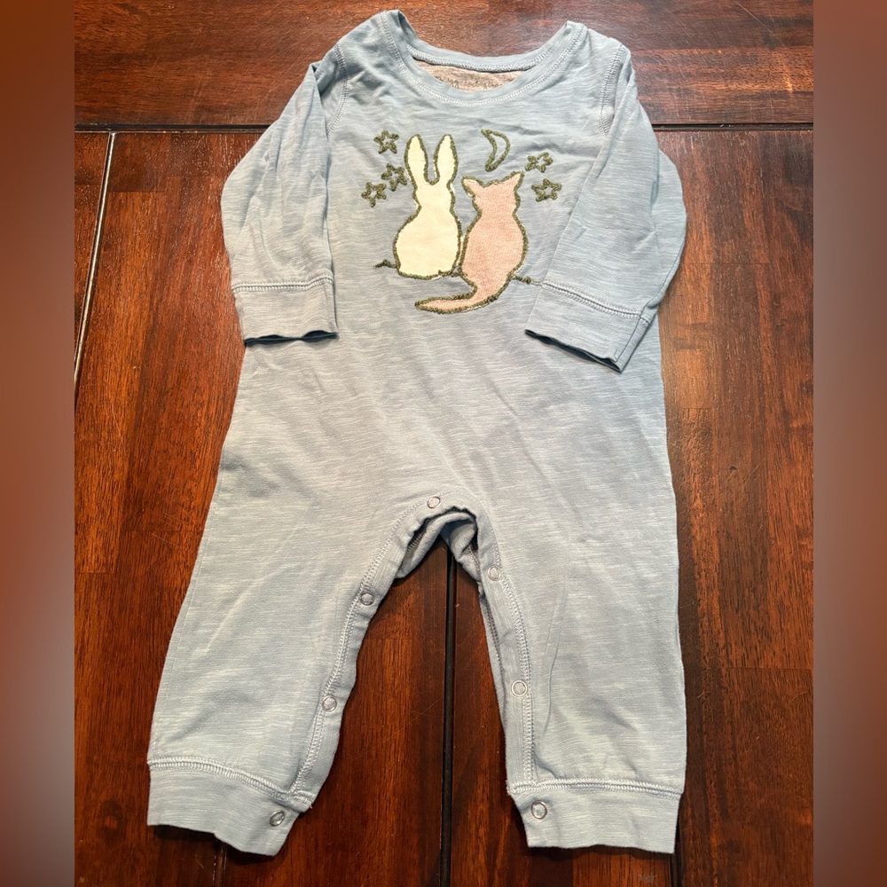 Red Egg and Ginger Baby Blue Bunny & Cat Romper, 6-9 Months